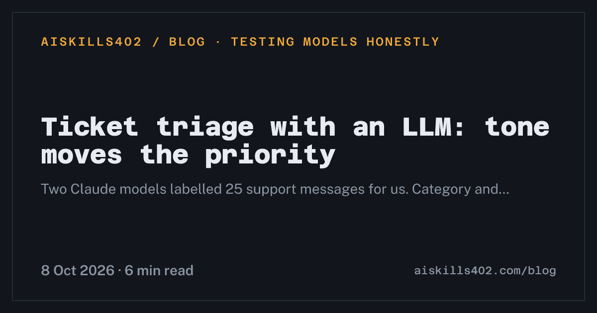 Ticket triage with an LLM: tone moves the priority — AISkills402